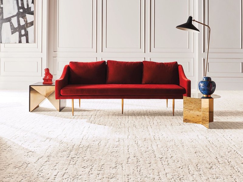 Red couch on carpet - Kimple Carpet, LLC in Gettysburg